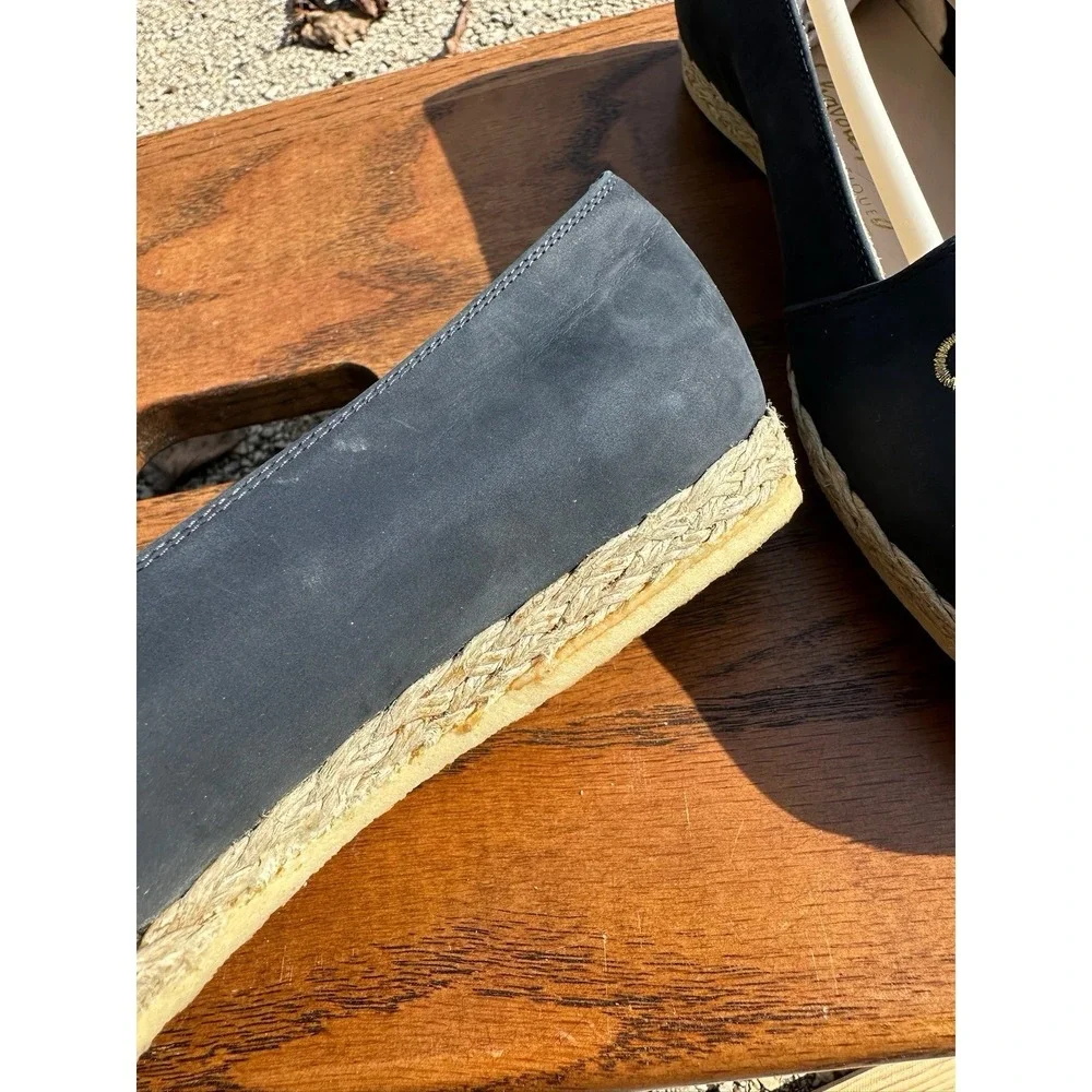 Salvatore Ferragamo Boutique Navy‎ Gold Espadrille Flats Womens 5.5 B